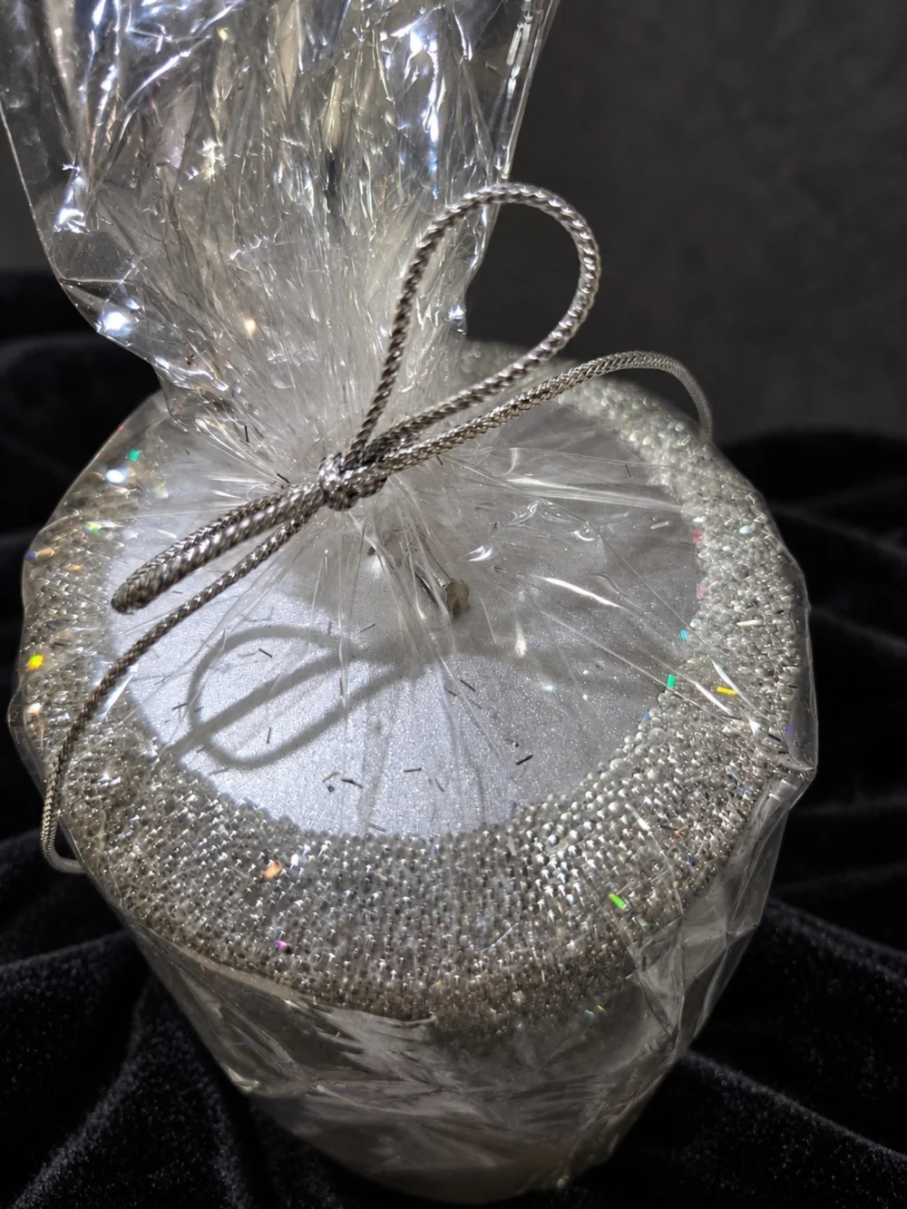 Vtg Pottery Barn Silver Glitter Pillar Candle New in Original Wrap Read 3x6 Read